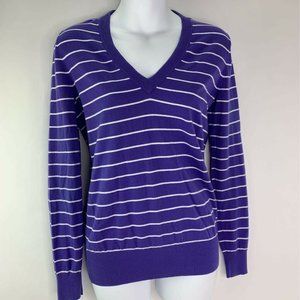 J.Crew Pullover Sweater Purple Striped V Neck Sz S